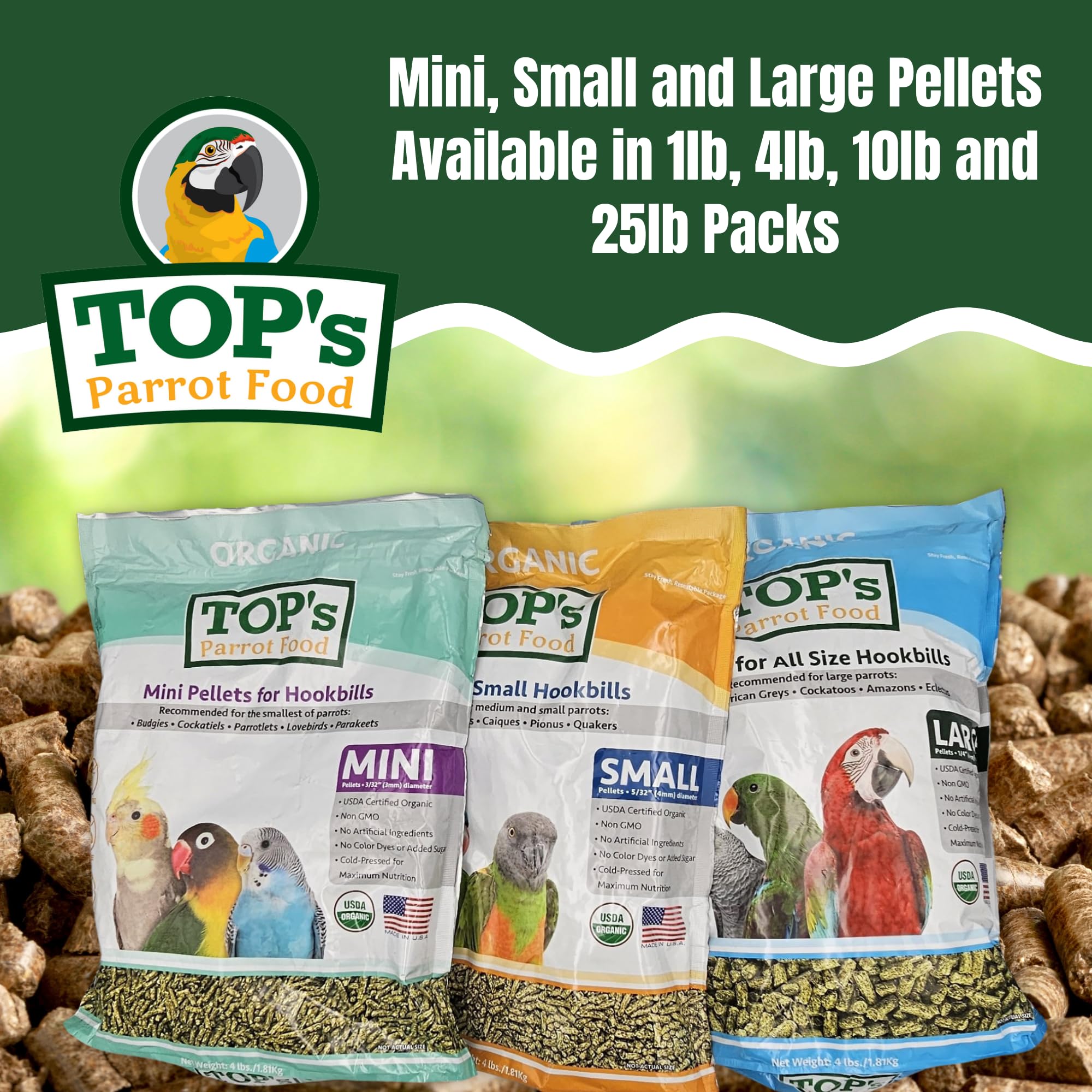 TOP's Parrot Food Bird Pellets for Small Hookbills - Non-GMO